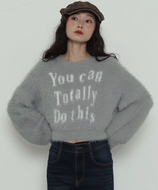 WEGO ロゴシャギーショートニット グレー