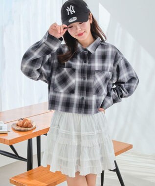 WEGO チェックショートシャツ ブラック