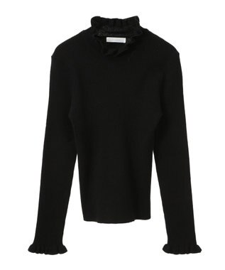 Green Parks ・ｓｗｉｎｇ　ｂｙ　フリルハイネックリブニット Black