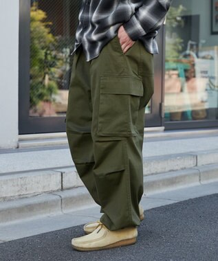 WEGO 【ウエストゴム/SMLサイズ展開】イージーワイドカーゴパンツ カーキ