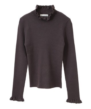 Green Parks ・ｓｗｉｎｇ　ｂｙ　フリルハイネックリブニット Charcoal Gray