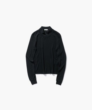 ATON SILK BLENDED CIRCULAR RIB | クルー＆ポロレイヤードプルオーバー BLACK