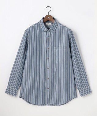 JOSEPH ABBOUD 【キングサイズ・シルク混・上質】シルクコットンストライプ シャツ ネイビー系1
