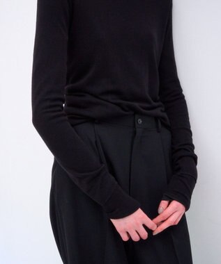 ATON SILK BLENDED CIRCULAR RIB | クルー＆ポロレイヤードプルオーバー BLACK