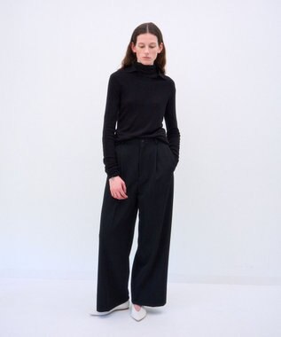 ATON SILK BLENDED CIRCULAR RIB | クルー＆ポロレイヤードプルオーバー BLACK