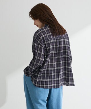 Green Parks スカーフ付チェックシャツ Charcoal Gray