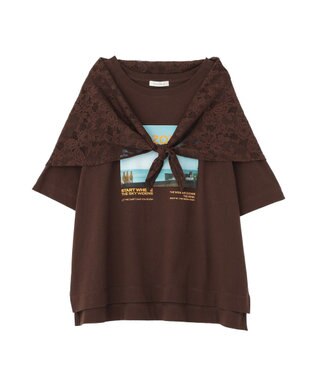 Green Parks ＳＥＴ２点フォトＴシャツ＋レーススカーフ Brown