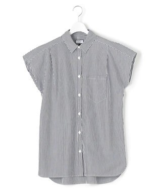 J.PRESS YORK STREET 【WOMEN】キャップスリーブ ストライプブラウス ブラック系1