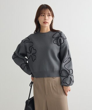 Green Parks ・ＥＬＥＮＣＡＲＥ　ＤＵＥ　コード刺繍花柄ニット Charcoal Gray