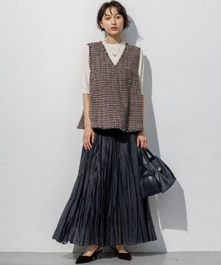 23区 L 【先行予約】デニムライク プリーツスカート ブラック系