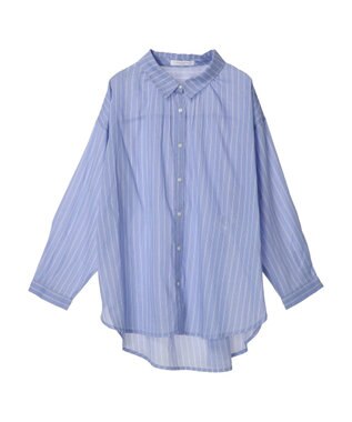 Green Parks インド綿 ボイルゆったりシャツ Stripe Sax