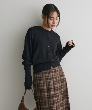 CRAFT STANDARD BOUTIQUE ロング袖リブコンパクトニットカーディガン Black