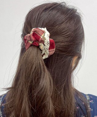 WEGO Lレースフリルラメチェックシュシュ