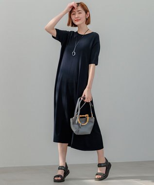 23区 【洗える】レーヨンポリエステルストレッチ フレア ワンピース ネイビー系