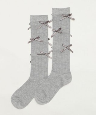 WEGO リボン付きハイソックス グレー
