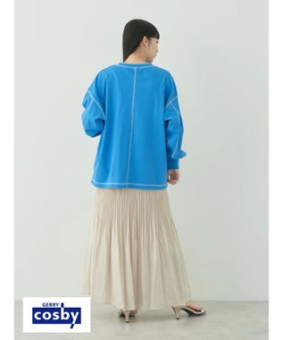 earth music&ecology Ｃｏｓｂｙ×ｅａｒｔｈ　配色ステッチロングＴシャツ Turquoise Blue