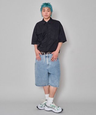 WEGO 【ユニセックス着用ITEM/MLサイズ展開/ウエストゴム】ボクサードッキングデニムショーツ デニム淡加工色