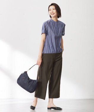 J.PRESS LADIES 【洗える】キュプラローン ストライプ ブラウス ネイビー系1