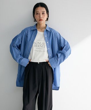 Green Parks ラメストライプタックシャツチュニック Blue