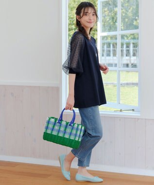 Tiaclasse L 【洗える】ドットチュールニットチュニック ネイビー