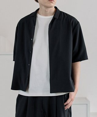 muuc ミニマル半袖シャツ〈ユニセックス・大きいサイズあり〉〈夏・軽やか〉〈セットアップ可能・羽織りOK〉〈上品きれいめオフィスカジュアル〉〈日本製〉 ブラック