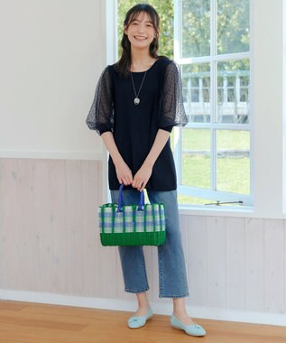 Tiaclasse L 【洗える】ドットチュールニットチュニック ネイビー