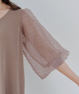 Tiaclasse L 【洗える】ドットチュールニットチュニック ピンクモカ