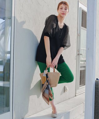 Tiaclasse L 【洗える】ドットチュールニットチュニック ブラック