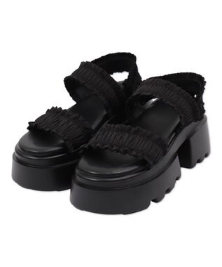 WEGO 厚底フリルギャザーサンダル ブラック