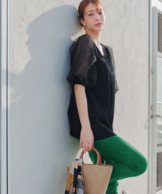 Tiaclasse L 【洗える】ドットチュールニットチュニック ブラック