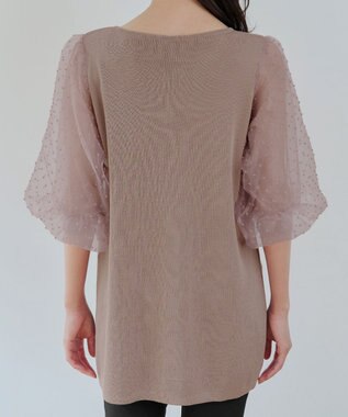 Tiaclasse L 【洗える】ドットチュールニットチュニック ピンクモカ