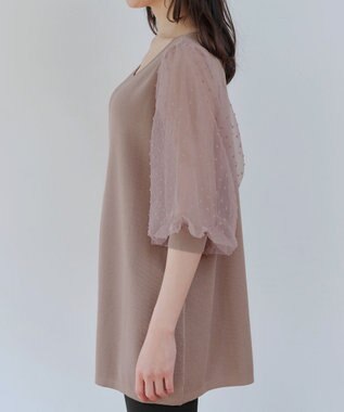 Tiaclasse L 【洗える】ドットチュールニットチュニック ピンクモカ