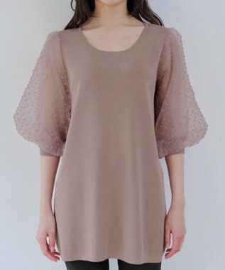 Tiaclasse L 【洗える】ドットチュールニットチュニック ピンクモカ