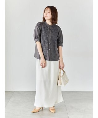 Te chichi ピンタック&レース5分袖ブラウス チャコールグレー
