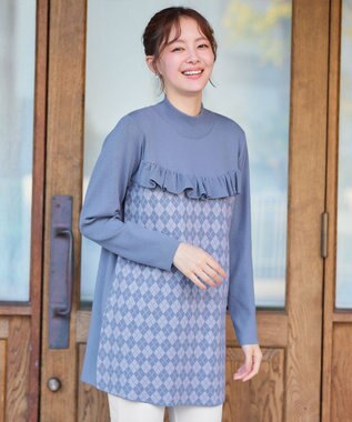 Tiaclasse アーガイルジャガードフリルチュニック