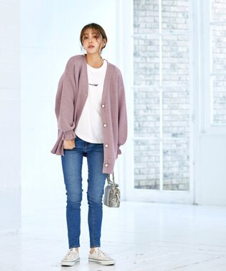 Tiaclasse 【洗える】袖先フリルミドル丈カーディガン ピンク