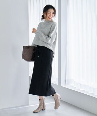 ANY L 【WEB限定/洗濯機可能/ウエストゴム/ストレッチ/吸湿発熱】エニィーヒートスカート ブラック