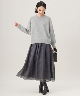 自由区 L 【洗える】ウールカシミヤブレンドラメスパンコールクルーネック ニット グレーメランジ×シルバー