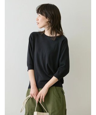 AMERICAN HOLIC ＵＶカットラグラン５分袖ニットプルオーバー Black