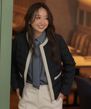 ANY SIS 【2WAY】ノーカラーダウン ジャケット ネイビー×ベージュ