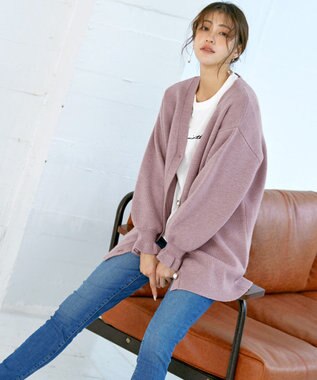 Tiaclasse 【洗える】袖先フリルミドル丈カーディガン ピンク