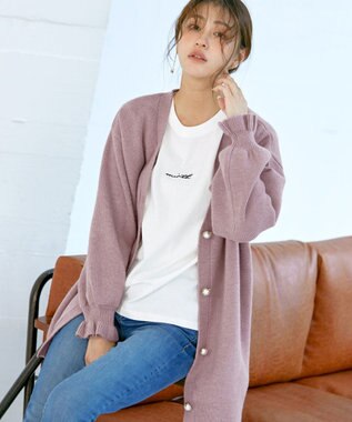 Tiaclasse 【洗える】袖先フリルミドル丈カーディガン ピンク