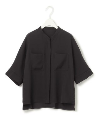 ICB L 【洗える】ライトダブルクロス クロップドシャツ ブラック系