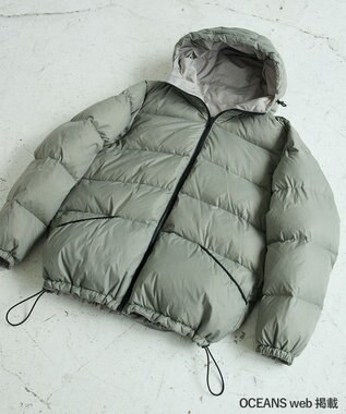 UNFILO MENS 【OCEANS YouTube 掲載 / 読売新聞掲載】TAION×UNFILO リバーシブルフードダウン ライトグレー×セージグリーン