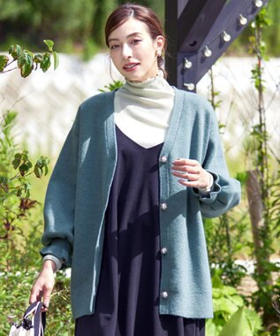 Tiaclasse 【洗える】袖先フリルミドル丈カーディガン グリーン