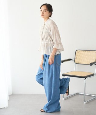 earth music&ecology シャーリングストライプシャツ Stripe Beige
