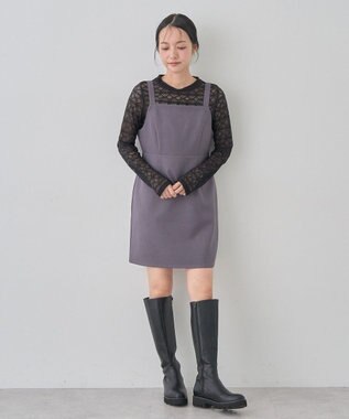 earth music&ecology スクエアネックミニワンピース Gray