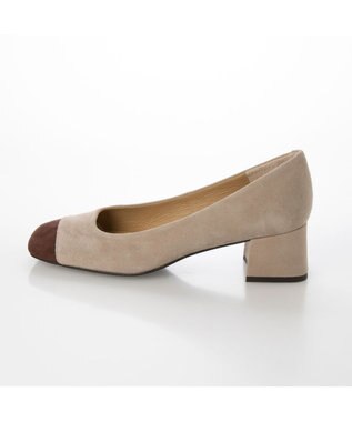 MODE ET JACOMO 異素材コンビスクエアトゥパンプス ベージュスエード