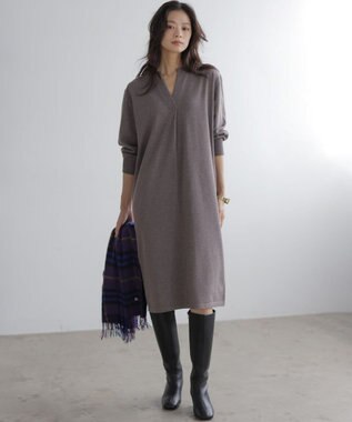 組曲 L キーネックニット ワンピース ベージュ系