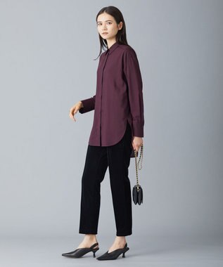 ICB 【洗える】トリアセコットンシアー ロングシャツ バーガンディ系